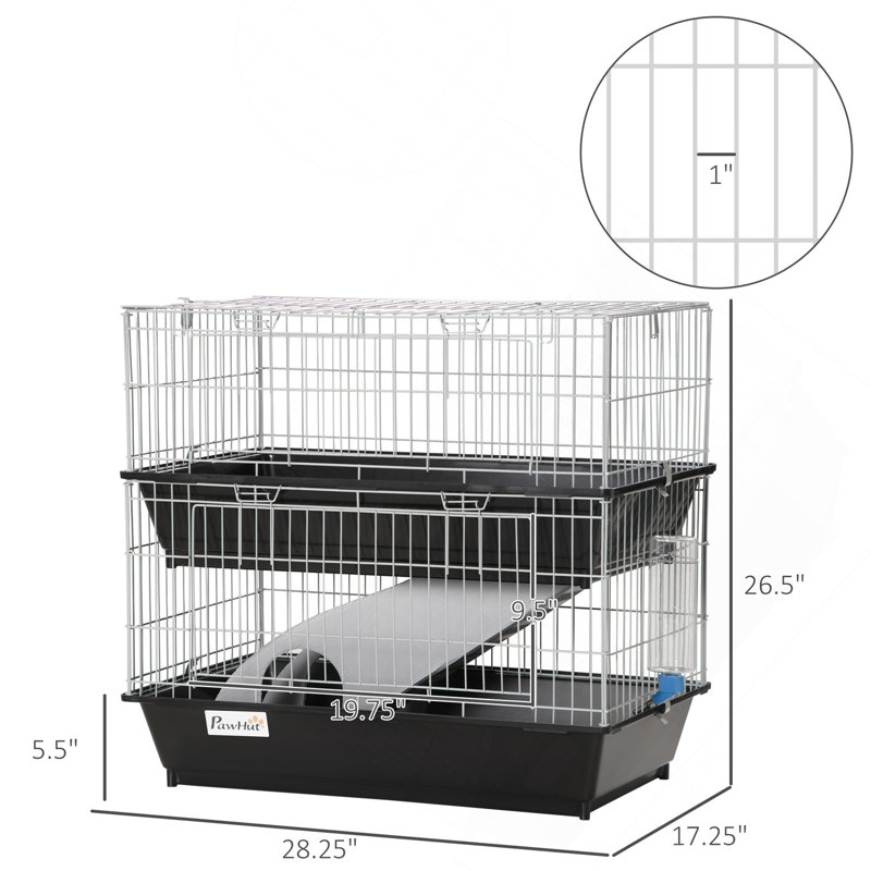 Cage à souris à 2 niveaux, cage de furet avec plat et bouteille, rampe, 2 portes