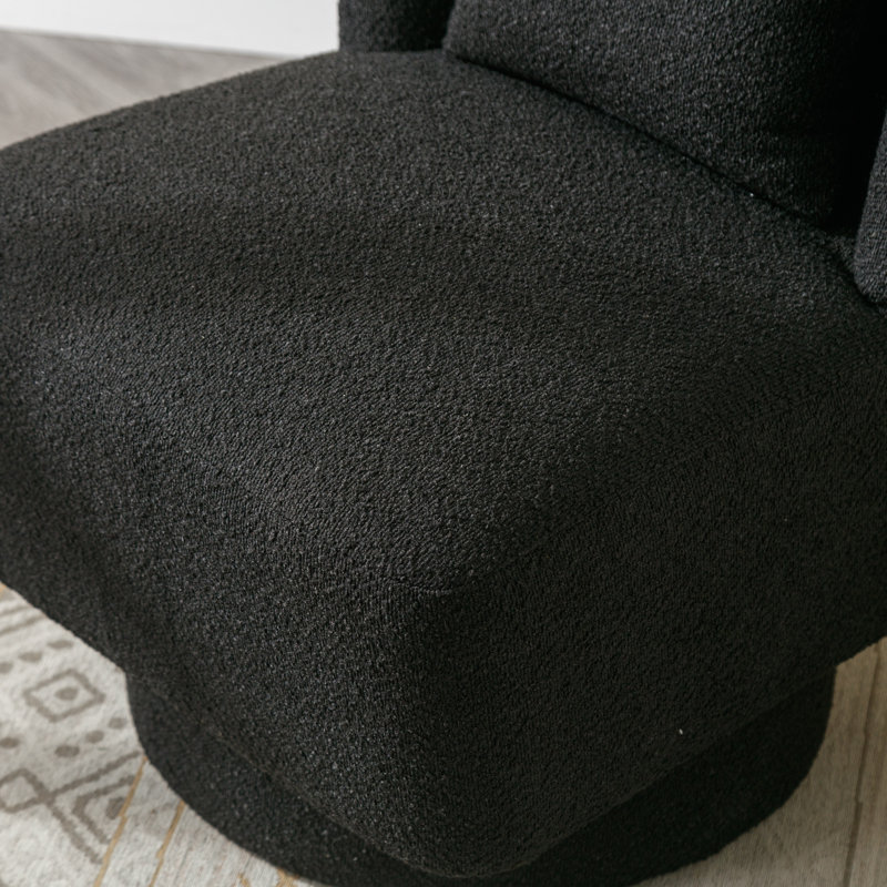 Daresha Upholstered Swivel Barrel Chair, Black Polyester