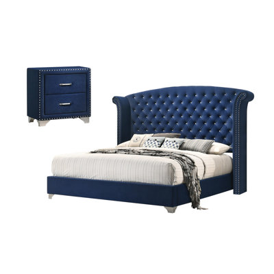 Chantel Pacific Blue 2-Piece Upholstered Bedroom Set with Nightstand -  CDecor Home Furnishings, 223148KE-S2N