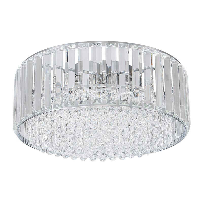 3-Light Round Crystal Flush Mount, Chrome