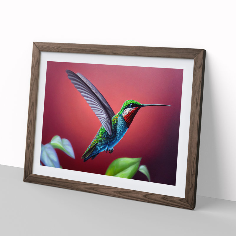 Charming Hummingbird - Single Picture Frame Print, 46cm H x 64cm W x 2cm D, Walnut