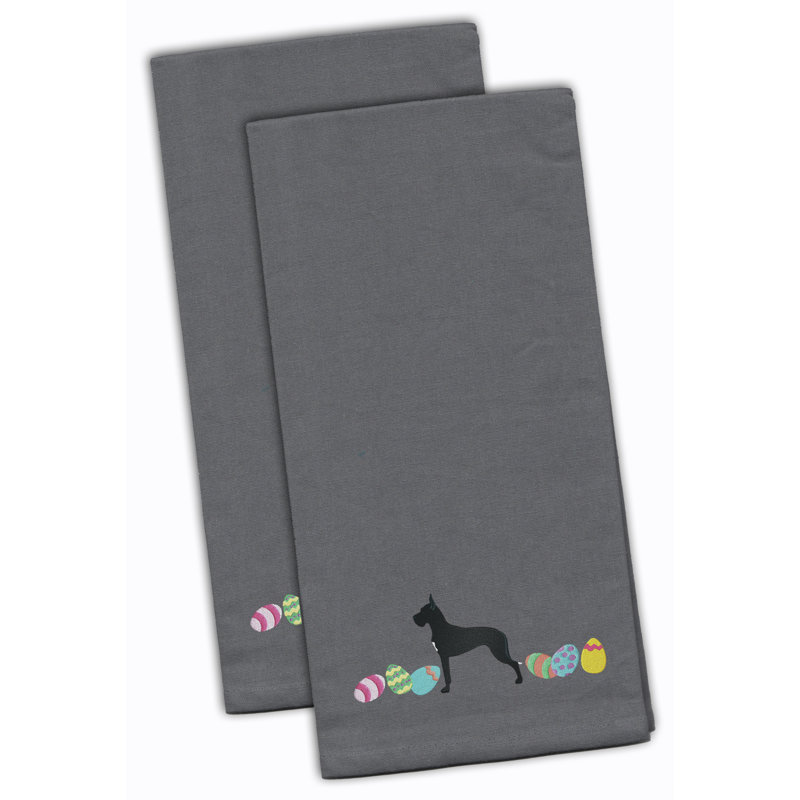 Serviette de cuisine en thé brodé, Gris, H 28 po x l 19 po x P 0,1 po