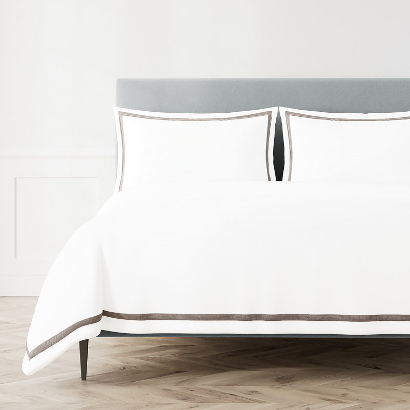 Couette en coton et bordure Ready-to-Bed 2.0, Housse de couette pour très grand lit, Blanc / Gris