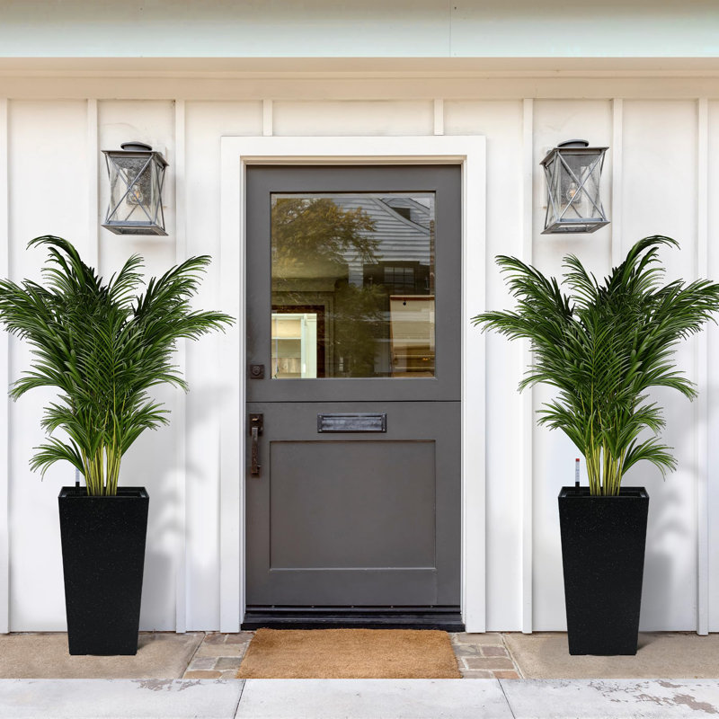 16" Tall Planters Set of 4, Outdoor＆Indoor Black Planter Pots, High Front Porch Planter Pots with Drainage Holes＆Water Level Monitor＆Inner Bucket