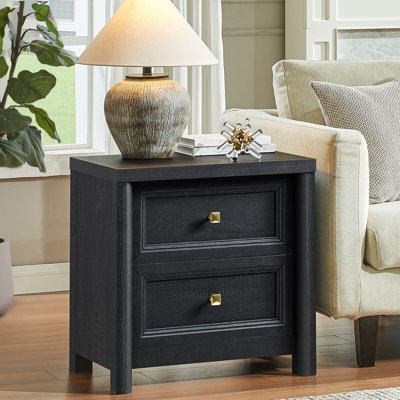 Farmhouse Walnut Nightstands Set of 2, 2-Drawer Rustic Wood Bedside Tables with Storage, 22.8" Large Bed Side Table for Bedroom Living Room Office