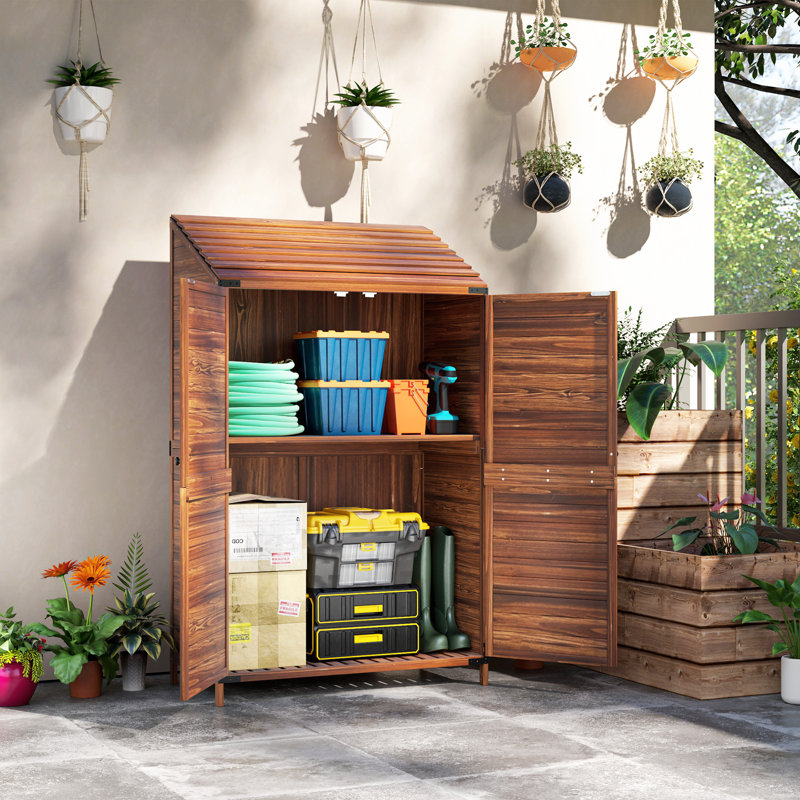 Remise en bois, armoire de rangement extérieure avec portes doubles, brun mixte