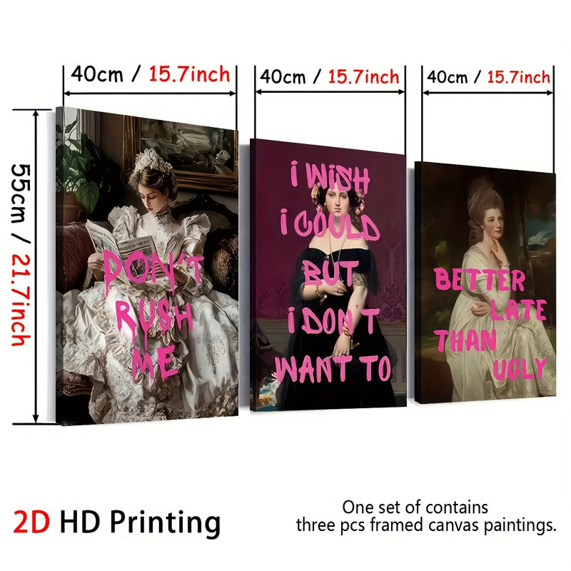 Court Meme Quote, impression sur toile 3 pièces pour décor de salon Quirky Vibe, 36 * 24 pouces 3 pièces