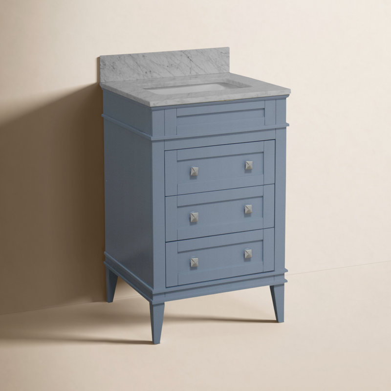 Frankfurt 24" Single Bathroom Vanity Set with Powder Blue Cabinet and Carrara Marble Countertop, Carrara Marble, Powder Blue