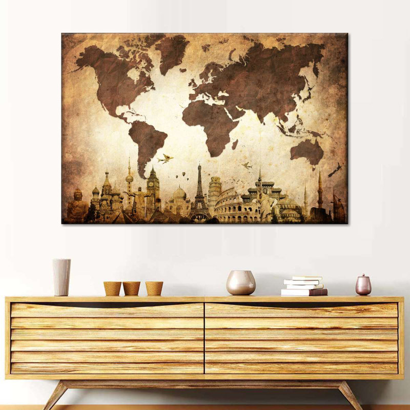 Wrinkled Vintage World Map Canvas Print, 26" H x 39" W x 1.25" D