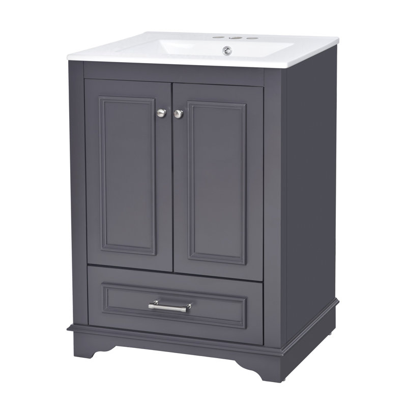 Meuble-lavabo 24 po avec lavabo en résine, Argent argent, Bleu gris