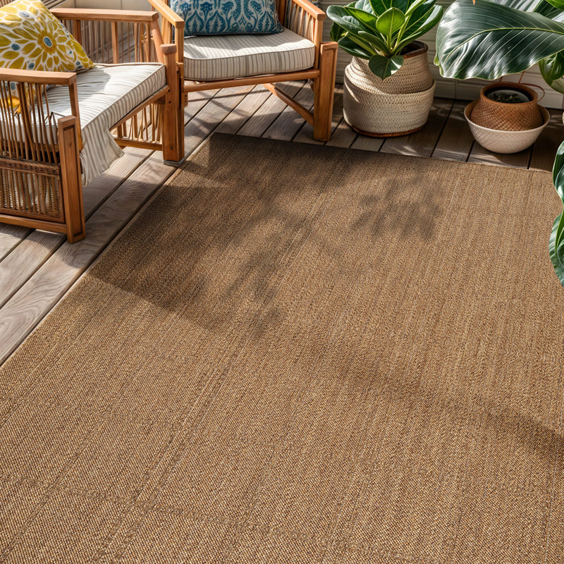 Tapis tissé plat intérieur / extérieur Plaid, Rectangle 5 pi x 7 pi, Naturel