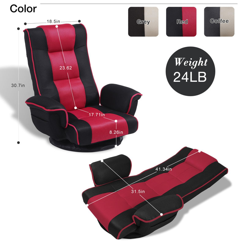 Fauteuil de jeu inclinable à 360 degrés pour adultes, Noir / Rouge