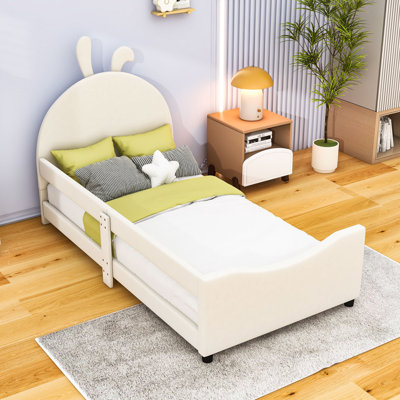 Twin Upholstered Bed with Rabbit Ear Headboard Design and Slats
