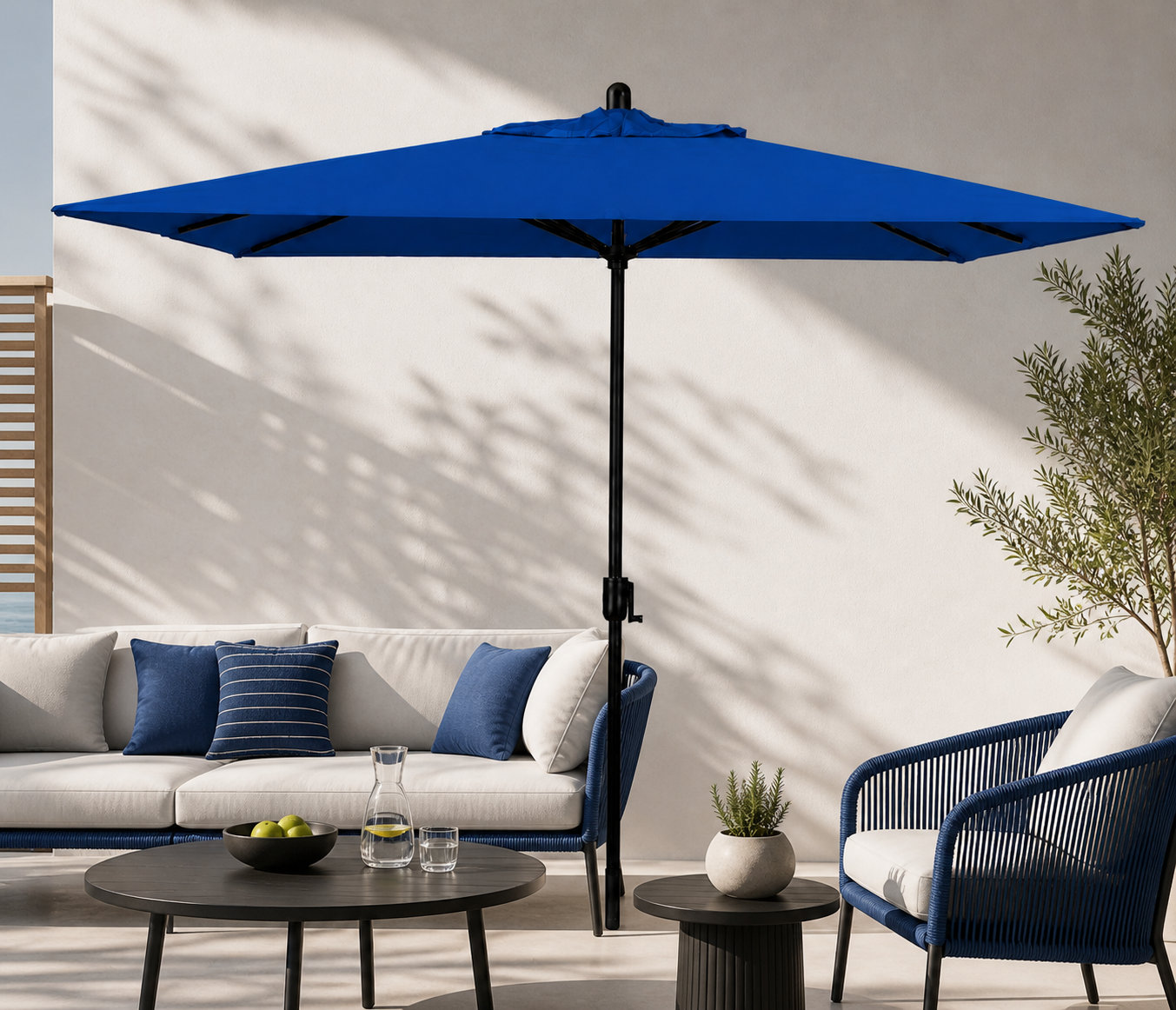 Olivier 9.7' Umbrella, Black Sapphire, Canvas Pacific Blue Sunbrella® Canvas