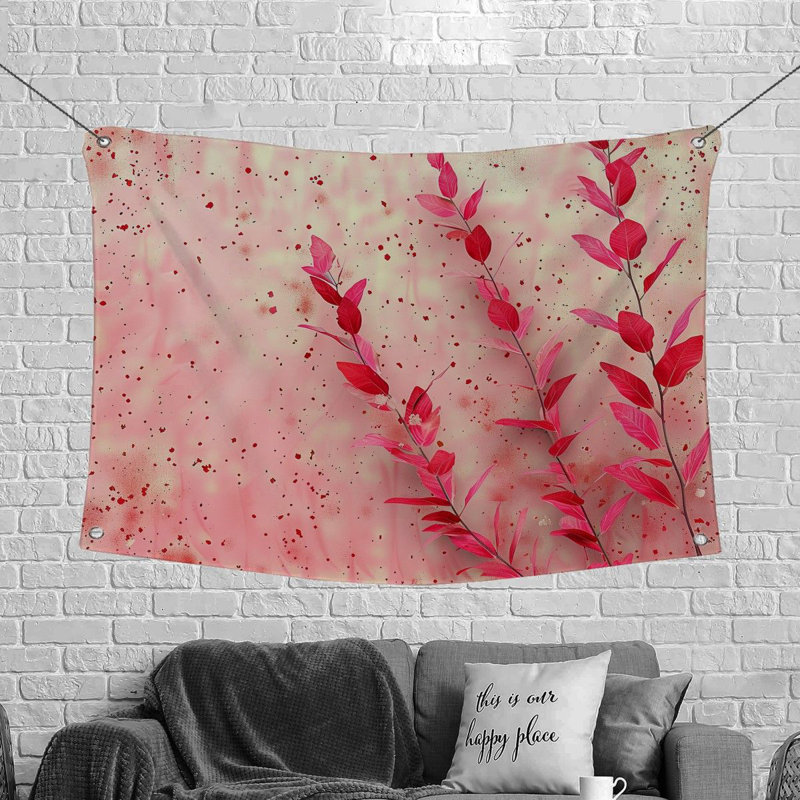 Botanical Art Bathroom Fabric Tapestry, 88" H x 104" W