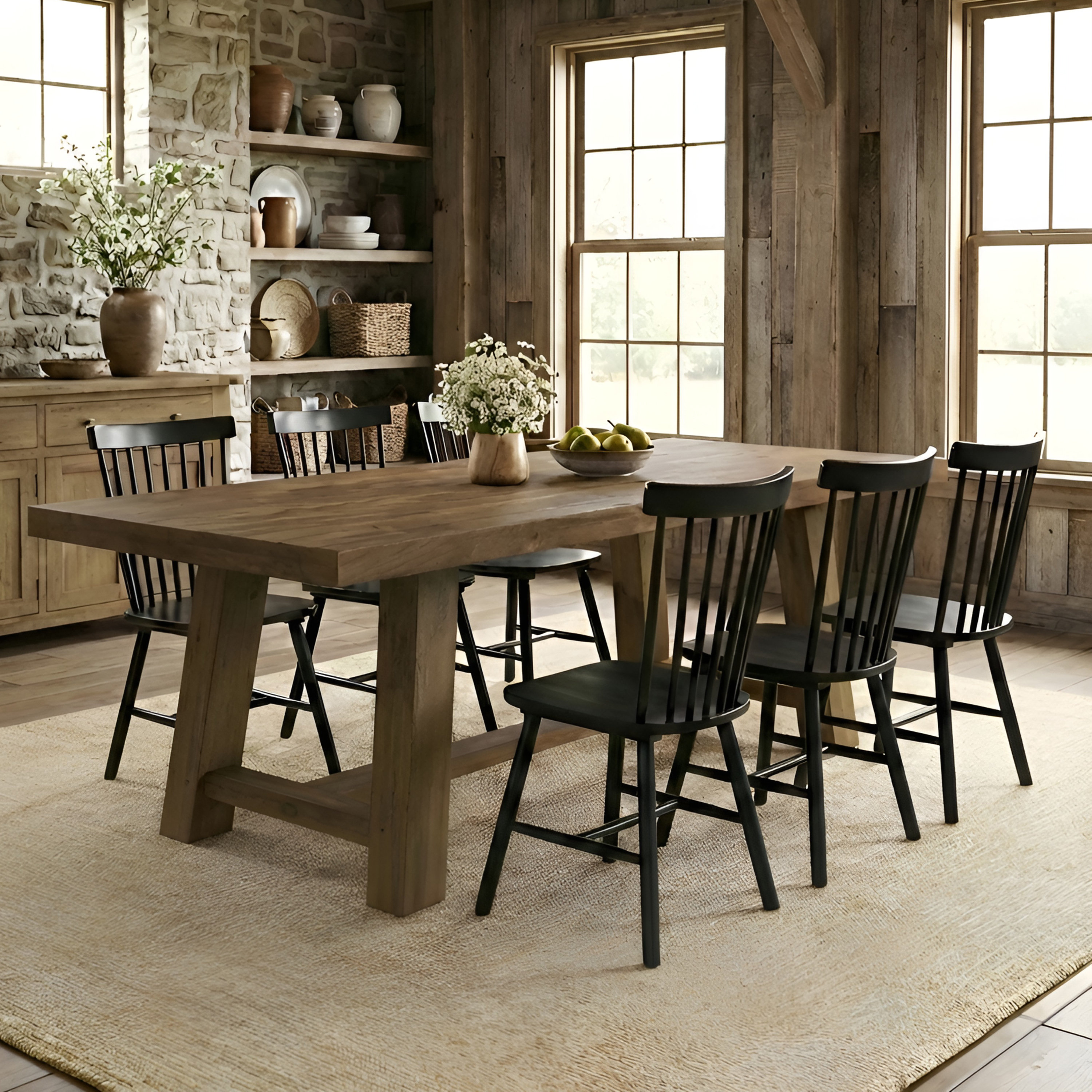 George Oliver Solid Wood Dining Table Set, Rectangular Distressed Pine ...