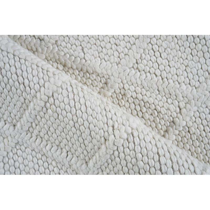 Brentwood Hand Woven Wool Geometric Area Rug, White, Rectangle 6' x 9'