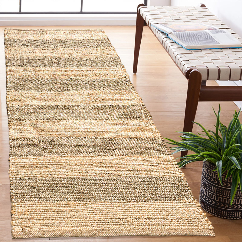 Natural Jute Stripe Rug, Runner 2' x 5'
