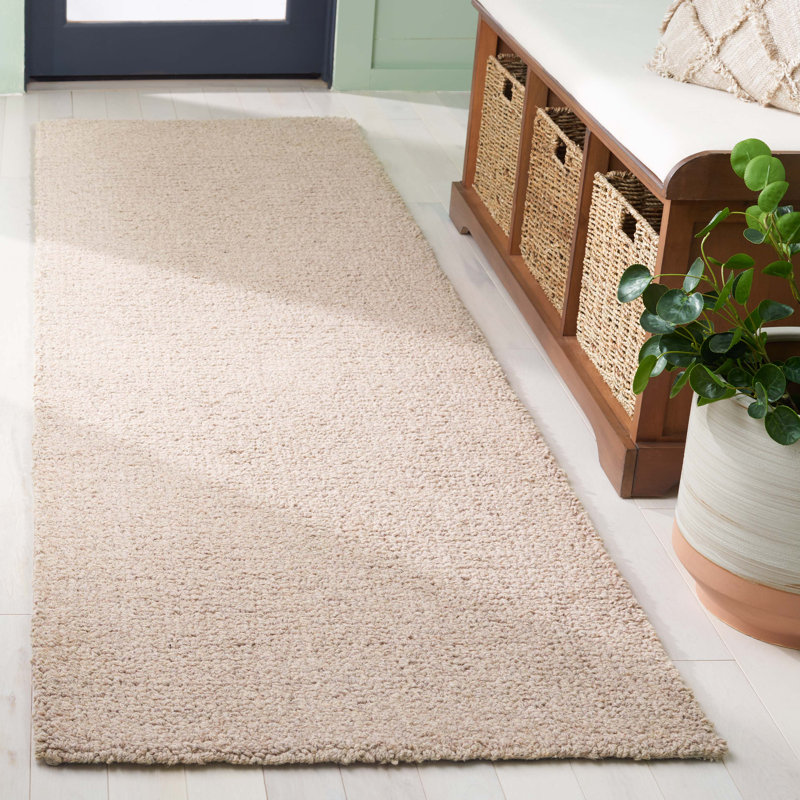 Abstract Hand Tufted Wool/Cotton Solid Colour Rug in Light Brown, Runner 2'3" x 8'