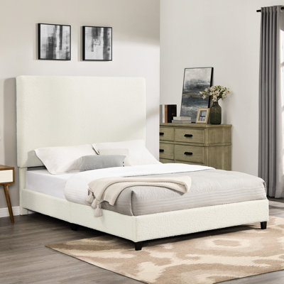 Grand lit moderne blanc - lattes de soutien solides incluses avec lit confortable et tête de lit en mousse