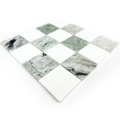 Carreaux de mosaïque adoucis à damier en marbre vert Ming et Thassos 3 po × 3 po pour murs et sols