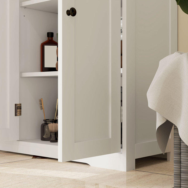 Armoire de salle de bain avec tablette réglable et tiroirs, blanc, bois