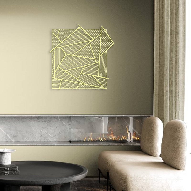 Abstract and Geometric Lines Metal Wall Art & Wall Hanging Decor, Matte Gold, 24" H x 26" W