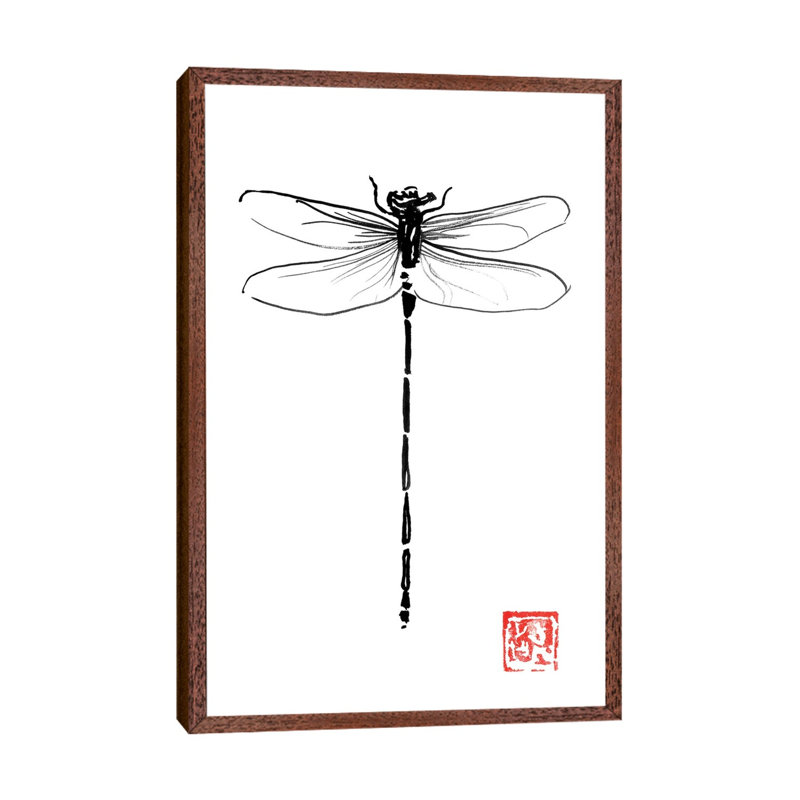 Dragonfly by Péchane - Painting on Canvas, 66.04 cm H x 45.72 cm W, Classic Brown Wood Framed