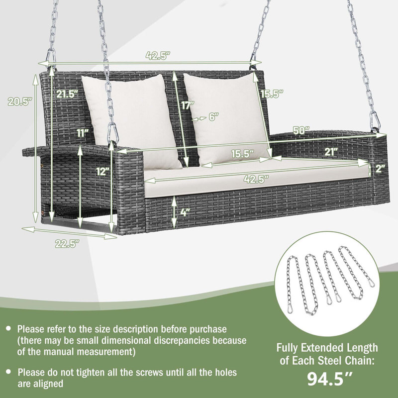 2 Person Porch Swing, Off White