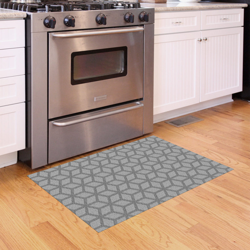 Un-Rug Cubics Rube Low Profile Kitchen Mat by Matterly, Rectangle 2' x 3', Dark Gray