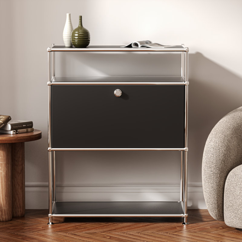 Modular Metal Drawer sideboard file cabinet Dining Cabinet Shelf Bookcase 3-tier Storage, black