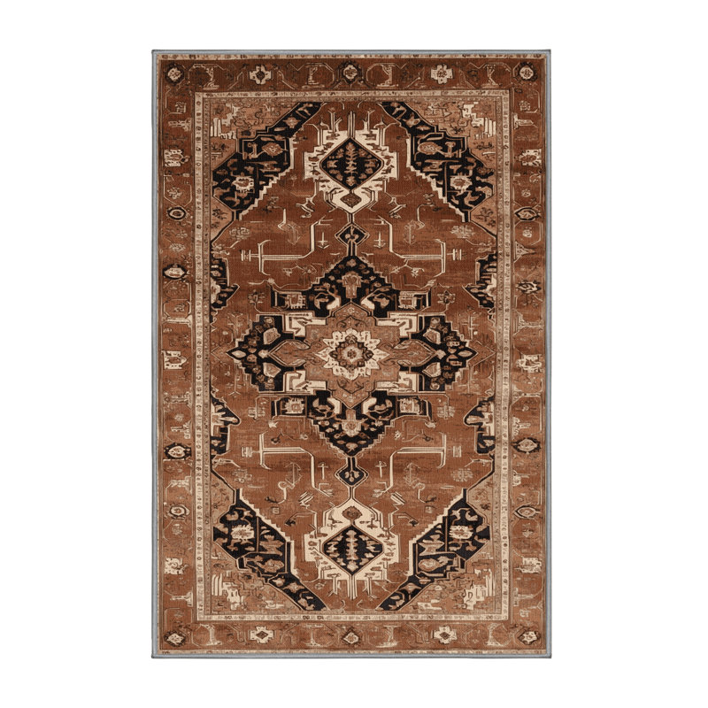 Machine Washable Persian Brown Area Rug, Rectangle 7' x 10'
