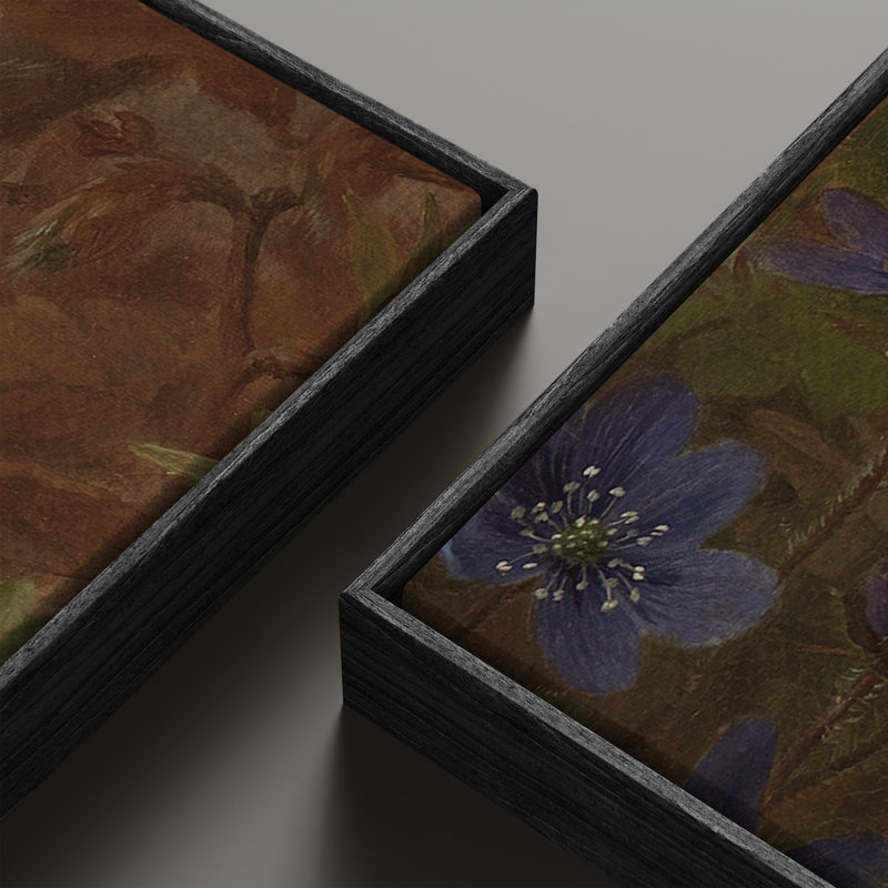Ensemble de 2 toiles encadrées 20 x 60 pouces Vintage Floral and Landscape, Noir
