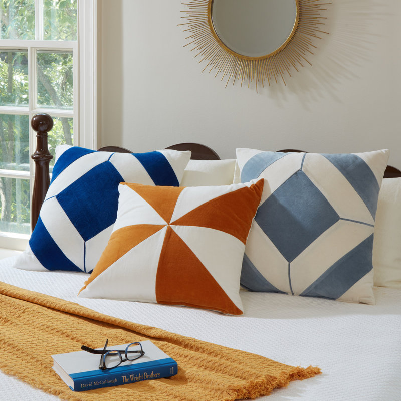 Housse et insert de coussin carré 100% coton Diamond, Bleu