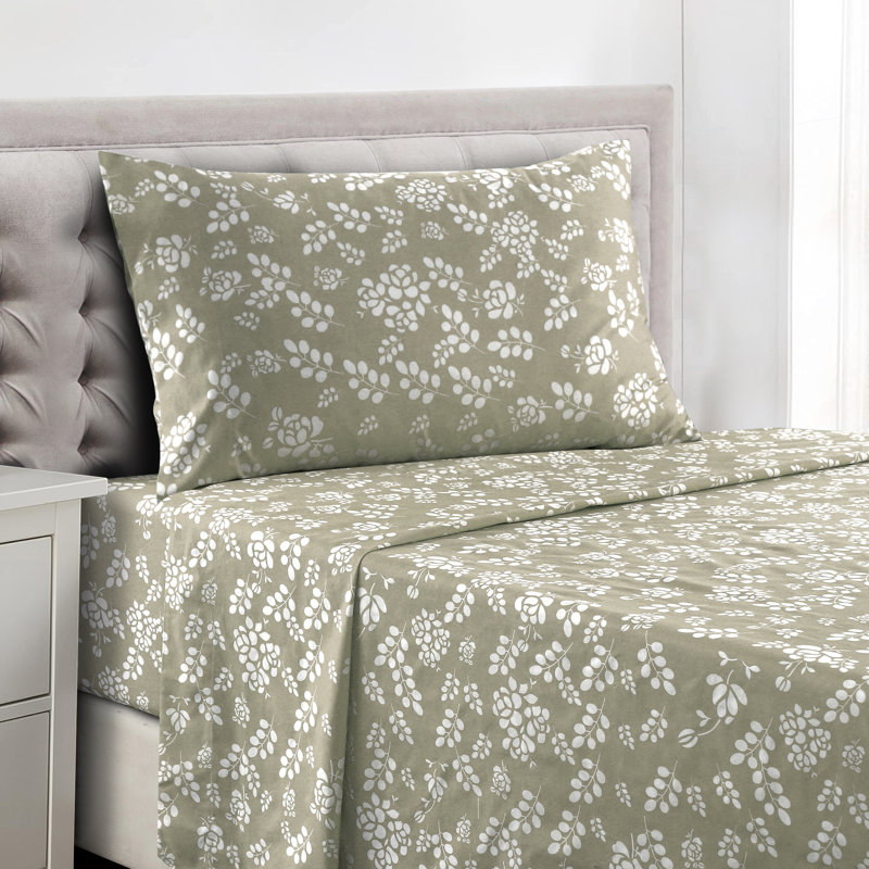 Lux Decor Collection Floral Printed Sheet Set Soft Microfiber Bed Sheets for Bedroom, Taupe, Twin XL
