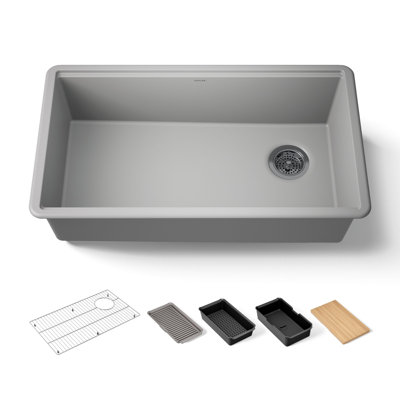 Billings 32 1/2 po Évier de cuisine encastré à simple cuve avec station de travail