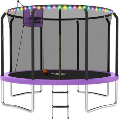 ACWARM HOME 12FT Trampoline with Basketball Hoop and LED Lights, Recreational Trampolines for Kids and Adults with Net and Ladder, ASTM Approved