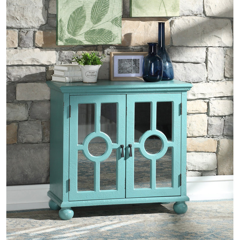Armoire de rangement classique avec portes miroir, Turquoise