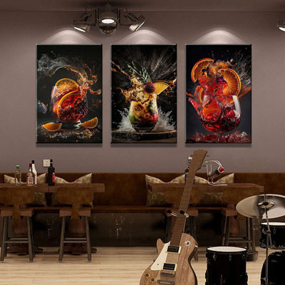 3-Piece Framed Canvas Wall Art Wrapped Canvas Cocktail Drink Posters, High-Definition Bar Art Prints, Modern Alcohol Beverage Artwork, Liquor Splash Photography Pictures, Unique Bartender Decor For Home, Kitchen, Lounge, And Bar