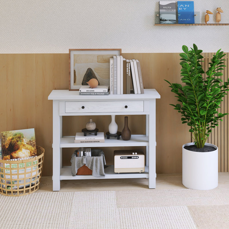 Console de 36 po avec tiroir et deux tablettes robustes, Blanc antique