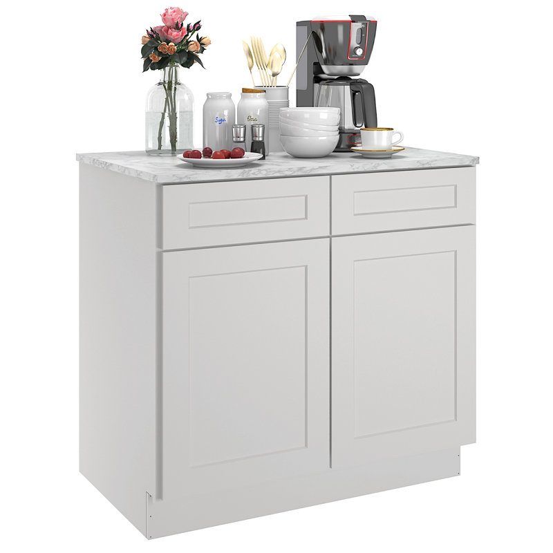 Plywood Ready to Assemble Kitchen Base Cabinets with 2-Drawers and Adjustable Shelf, Shaker Dove, 34.5" H x 36" W