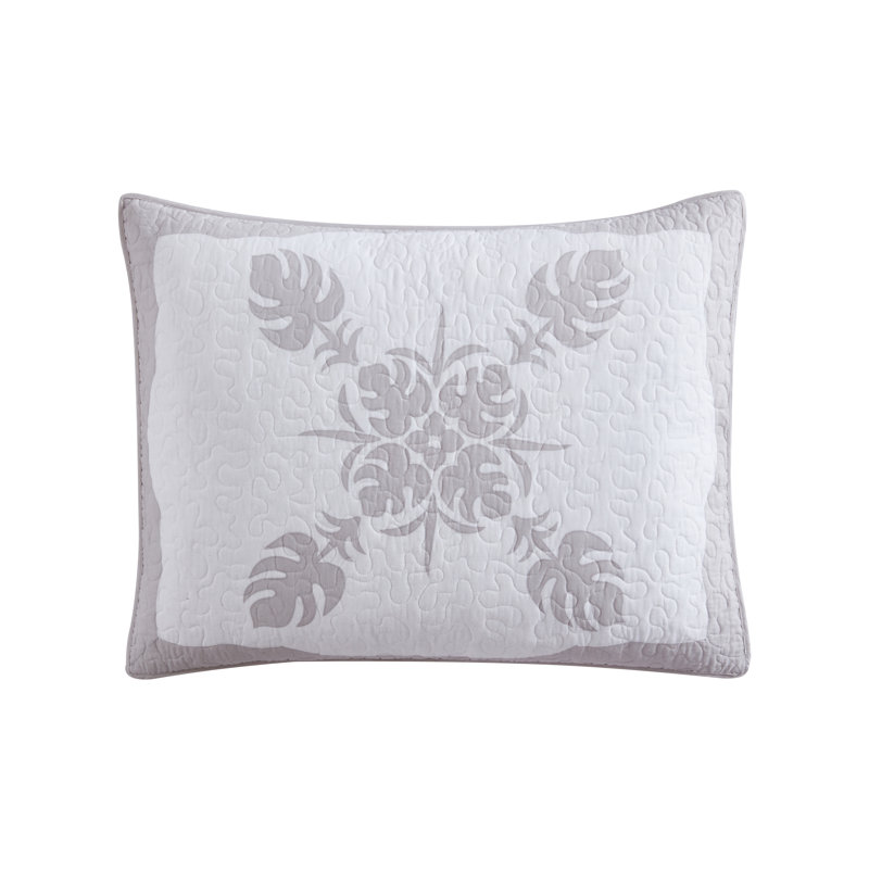 Molokai Gray and White Embroidered Cotton Standard Sham