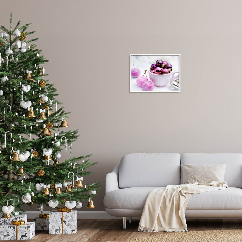 Ornements de Noël roses scintillants at-257, H 16 po x l 20 po x P 1,5 po, Giclée encadrée blanc bord de mer