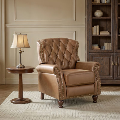 Abruzzino 34.5" W Genuine Leather Push-Back Recliner