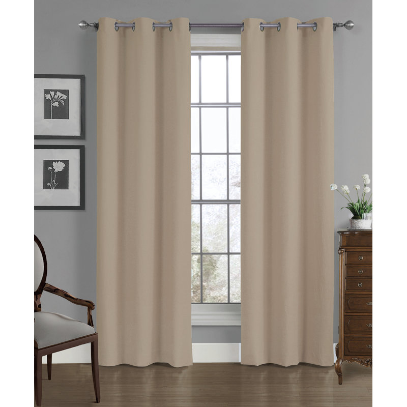 Panneau de rideau simple semi-transparent Simoes, Brun clair