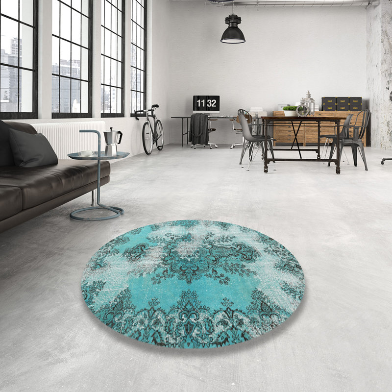 Tapis oriental bleu / gris, Rond 7 pi