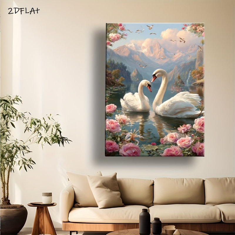 Élégante paire de cygnes, reproduction d'art sur toile - Urban Studio, 12 * 8 pouces (30 * 20 * 2cm)
