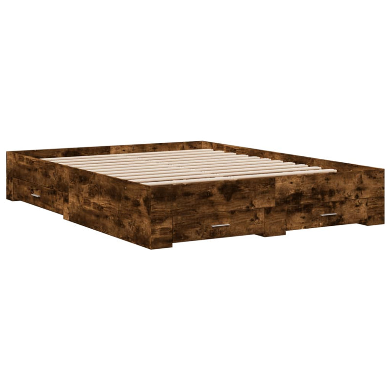 Vidaxl Bed Frame With Drawers Engineered Wood, Smoked Oak, European Double (140 x 200cm)