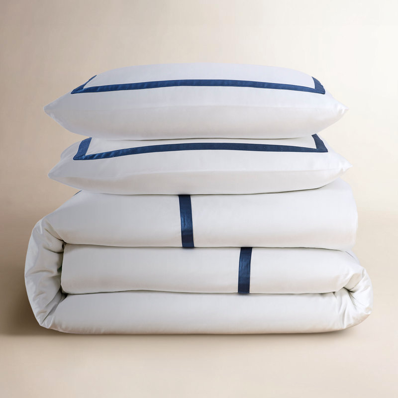 Danfield Cotton Sateen Hotel Stripe Duvet Cover Set, Midnight Navy Stripe, King / Cal King Duvet Cover + 2 Pillow Shams