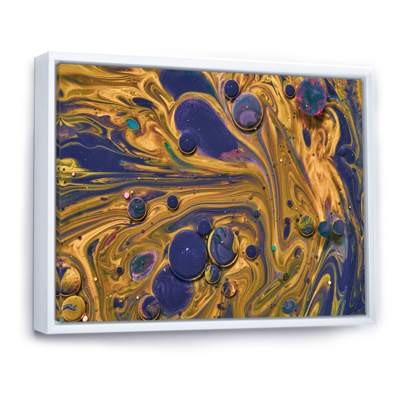 Art en acrylique jaune et bleu, H 16 po x l 32 po x P 1,5 po, Toile encadrée flottée blanche